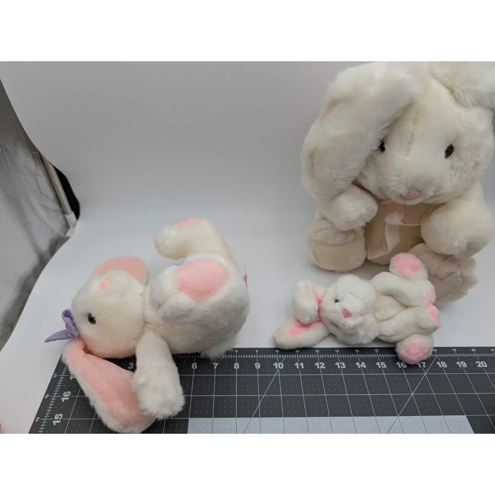 Russ Rabbit Plush Sunny Bunny Bumper‎ Nina Lot of 3 White Stuffed Animal Toy